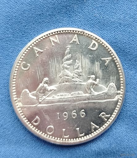 1 доллар, 1966 г.  Каноэ. Елизавета II.  Серебро