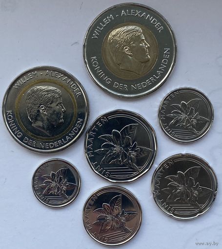Синт-Мартен (автономия Нидерландов) 1, 5, 10, 25, 50 центов, 1, 5 гульденов 2025 г. Набор 7 монет. Официальный выпуск