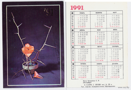 Календарь Цветы 1991