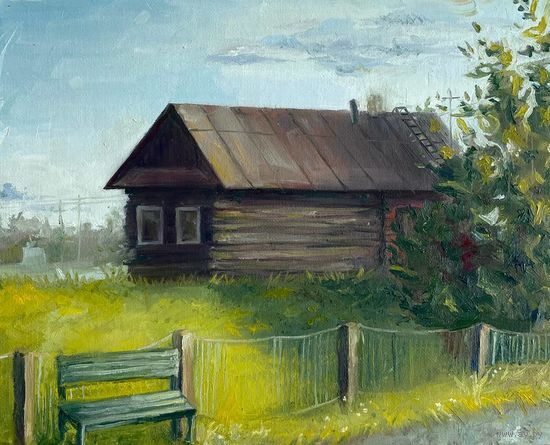 Картина ручная работа "дом в деревне"