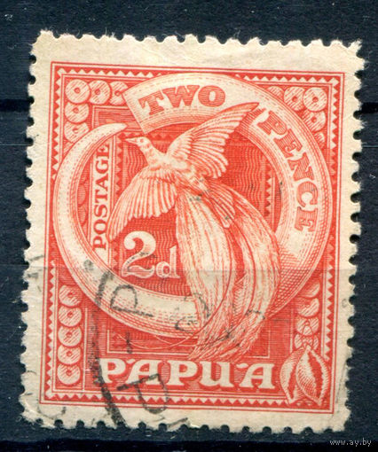 Британские колонии - Папуа - 1932г. - жизнь в Папуа, ландшафты, райская птица, 2 Р - 1 марка - гашёная [Mi 82]. #3-WB-70-A-1