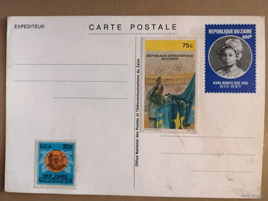Заир почтовая карточка 4, мама президента, демократия, нац., символика