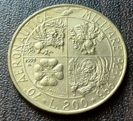 Италия 200 лир, 1993 70 лет военной авиации     ( 1-11-4 )