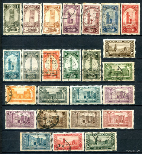 Французские колонии - Марокко - 1923/27г. - архитектура - 25 марок - гашёные, MH, номинал 10 с небольшим разрывом справа. #4-W1-127-B-2