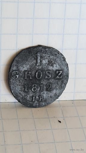 С 1 рубля ! МОНЕТА МЕДЬ СРЕДНЕВЕКОВЬЕ 1 ГРОШЬ 1812 ГОД ПОЛЬША