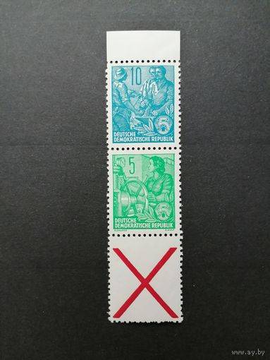 ГДР 1955 Сцепка вертикальная из марок стандарта "Пятилетка" (чистая**) SZ 1 Mi.453x+406x+Z каталог 9.00 евро
