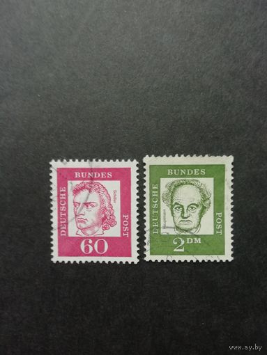 ФРГ 1962 Две марки стандарта за 1962 год "Значительные люди" (гашеные без клея) Mi.357,362 каталог 1.00 евро