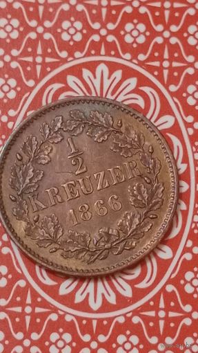 Баден 1/2 крейцера 1866