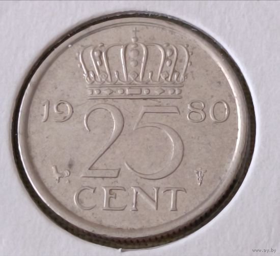 Нидерланды. 25 центов 1980 года.