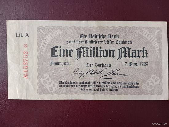 Германия 1 миллион марок (Мангейм) 1923