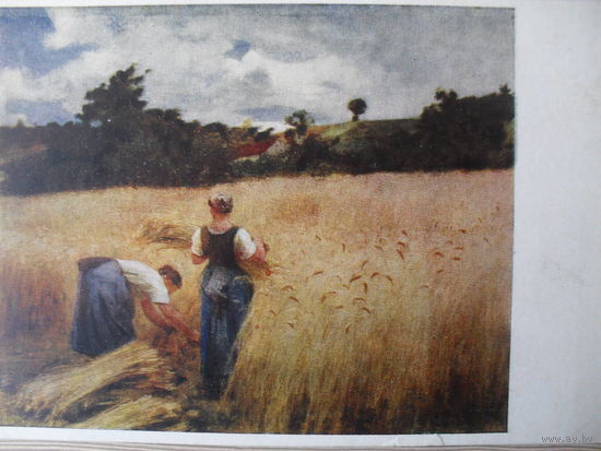 ЧИСТАЯ ОТКРЫТКА. СССР. изд. "ИЗОГИЗ". ЛЕОН ЛЕРМИТТ "ЖНЕЦЫ". 1956 г.