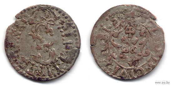 Шеляг н/д, Сигизмунд III Ваза, Рига. Редкий вариант без даты на Рв., лис вправо, R6!