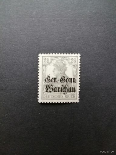 Польша 1916 Марка из серии "DEUTSCHEN REICHES" периода немецкой оккупации Польши с надпечаткой "Deutschen post in Warschau" (чистая**) Mi.6 каталог 2.20 евро