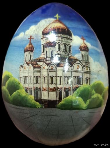 Яйцо пасхальное. Деревянное, рисунок (не наклейка) 8x6 см.