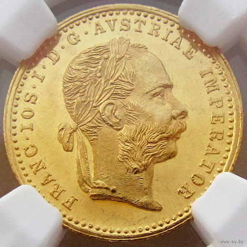 Австро-Венгрия, 1 дукат 1888 г., MS 61 в слабе NGC, золото 986/ 3,49 г, KM# 2267, Франц Иосиф I, гурт рубчатый, тираж 309 тыс. Связь по телефону или мессенджеру.