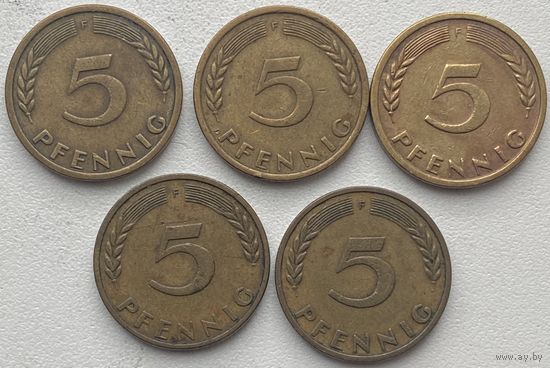 Германия 5 пфеннигов 1950 г. F. Цена за 1 шт.