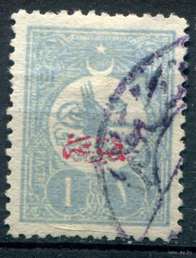 Османская Империя (Турция) - 1909г. - тугра Мохаммеда V, надпечатка, перф 12, 1 Pia - 1 марка - гашёная [Mi 172 С]. #4-W2-112-A-1