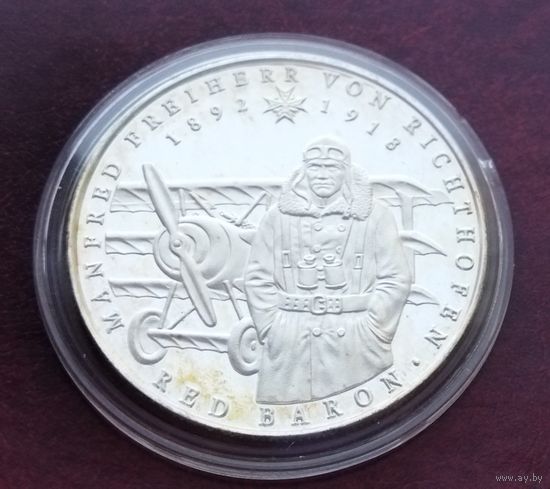 Серебро 0,999! Панама 5 бальбоа 1988 г. Барон фон Рихтгофен - Красный барон. Ультра редкая !!!