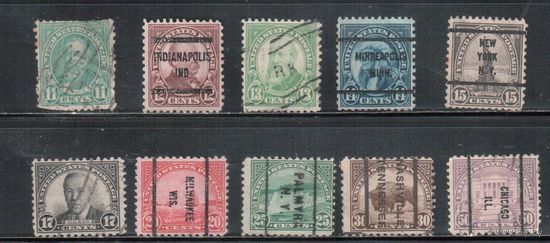 США-1931, (Скотт.692-701), гаш. , Стандарт, Президенты,Перф. 11х10 1/2(полная серия)