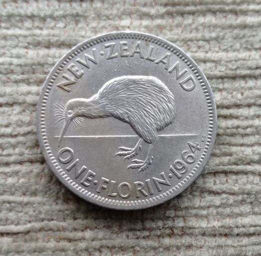 Werty71 Новая Зеландия 1 флорин 2 шиллинга 1964 Елизавета 2 Птица Киви