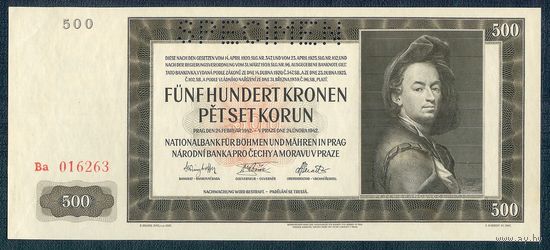 Чехословакия Богемия и Моравия 500 крон 1942 год, аUNC