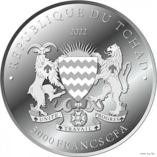 Чад 5000 франков 2022 года, Proof. Биткоин. Герб. Серебро 999! Сторгуй за свою цену, предложи обмен! W260