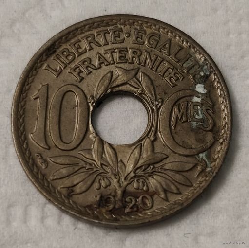 Франция 10 сантимов, 1920 Отверстие в центре (2-7-96)