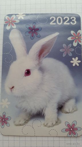 Календарик. Белый заяц в ромашках.2023
