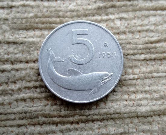 Werty71 Италия 5 лир 1953 Рыба Дельфин
