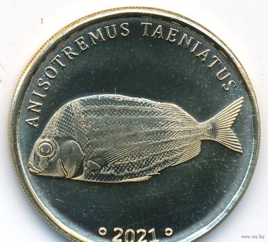 Лабуан 5 ринггитов 2021 Латунь UNUSUAL Anisotremus Taeniatus Малайзия