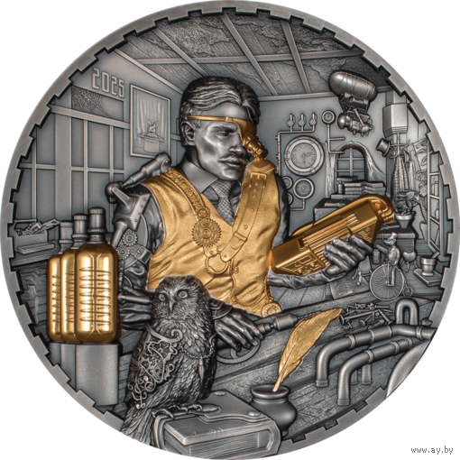 Острова Кука 100 долларов 2024г. "Стимпанк. Steampunk. Научная лаборатория". Монета в капсуле; подарочном футляре; сертификат; коробка. СЕРЕБРО 1000гр.