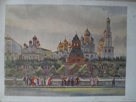 ЧИСТАЯ ПОЧТОВАЯ ОТКРЫТКА. МОСКВА. НАБЕРЕЖНАЯ КРЕМЛЯ. 1956 год. ХУД. А.Ф. РОМОДАНОВСКАЯ.