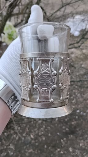 ПОДСТАКАННИК  МЕЛЬХИОР  ЛАТНЫЙ СССР ОРИГИНАЛ СТАКАН В ПОДАРОК ТИП 1  .  Распродажа Коллекции !!! . Экспресс  Аукцион  с рубля без МПЦ и прочего 3 ДНЯ  .Много лотов в продаже .