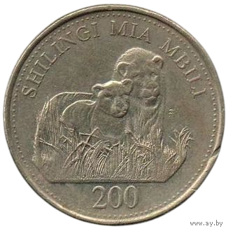 Объединённая Республика Танзания. Занзибар. 200 шиллинги (шиллингов) 2014. Фауна. Лев и львица.