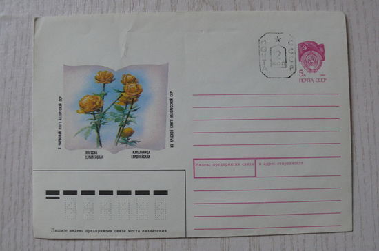 1990, ХМК; Коршунов А., Купальница европейская (из серии "Из Красной книги Белорусской ССР") + провизорий СССР "2 коп".