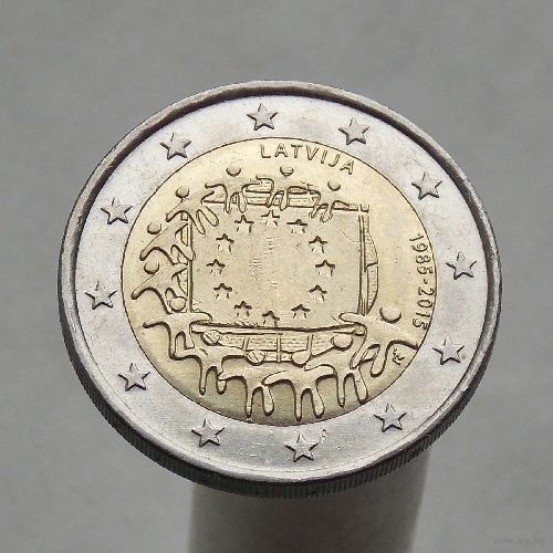Латвия 2 евро 2015 30 лет флагу Европейского союза