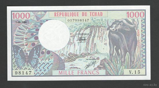 Чад 1000 франков 1984 года. Тип Р-7. Состояние UNC!