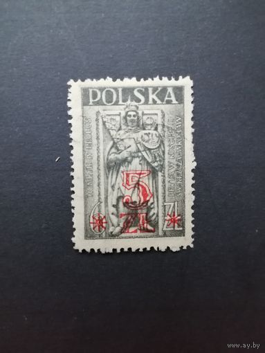 Польша 1947 Марка Mi.442 с надпечаткой в 1947 году "5 Zl" посвященная "Архитектурные памятники Польши" (гашение без клея, след от наклейки) Mi.454 каталог 0.50 евро