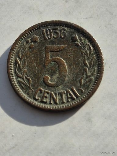 5 центов 1936 года. Литва - Первая Республика (1925 - 1938). Монета не чищена. 45247