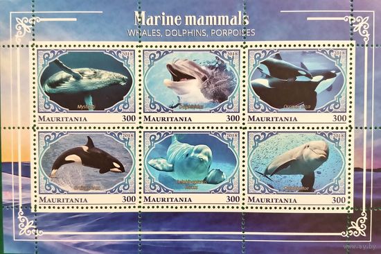 Мавритания 2018. Киты и дельфины. Малый лист