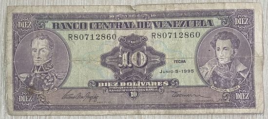 Банкнота. Венесуэла. 10 боливаров 1995 год.