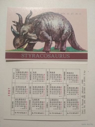 Карманный календарик. Динозавр. Литва.1987 год
