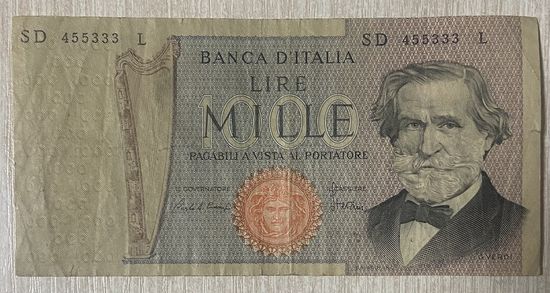 Банкнота 1000 лир 1980 год. Италия. Джузеппе Верди.