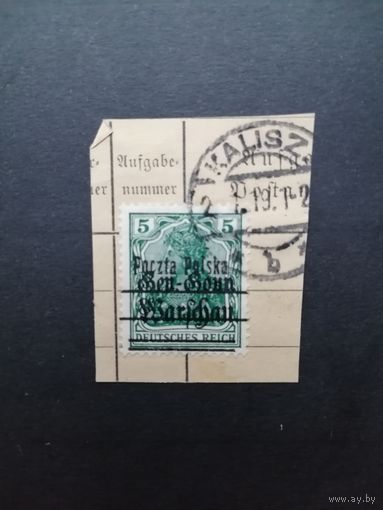 Польша 1918 Марка из серии с надпечаткой "Poczta Polska" на марках Германии выпуска 1914/1918 года (гашеная) Mi.7 тип II каталог 1.00 евро