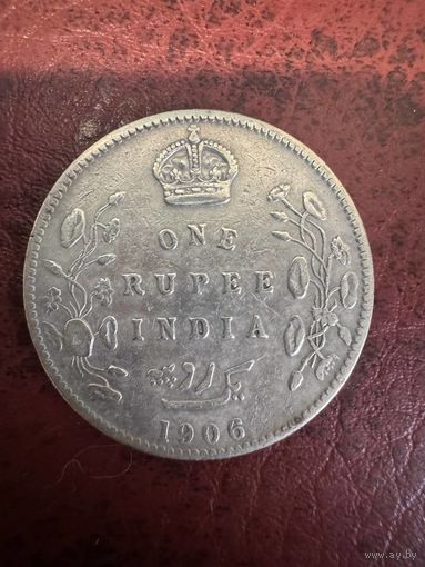 Британская Индия 1 рупия 1906 года. Король Эдвард VII. Серебро.
