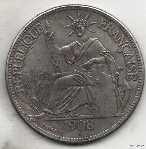ИНДОКИТАЙСКИЙ СОЮЗ /ФРАНЦУЗСКИЙ ИНДОКИТАЙ/ 1 ТОРГОВЫЙ ПИАСТР 1908 А