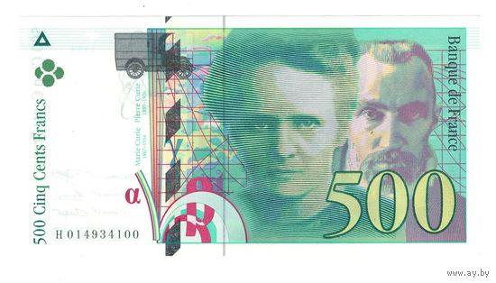 Франция 500 франков 1994 года. Большой номинал. Редкая! Состояние UNC!