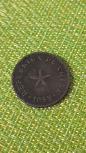 Чили 1/2 сентаво 1853 г ( Выпуклая звезда , реже ) Единственный год чеканки!