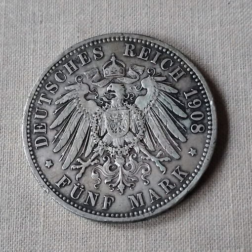 5 марок 1908 год, Пруссия, А. XF.