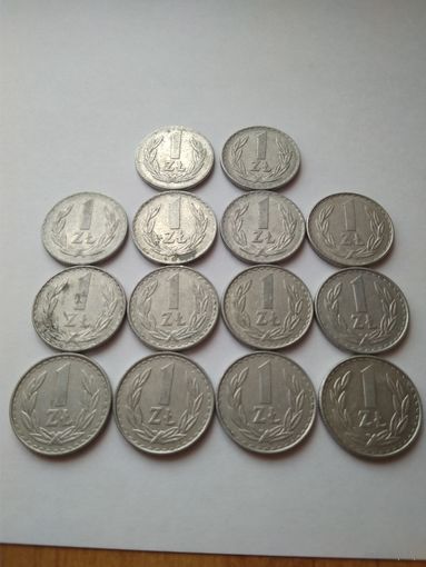 1 злотый Польши. 14 монет разные года.